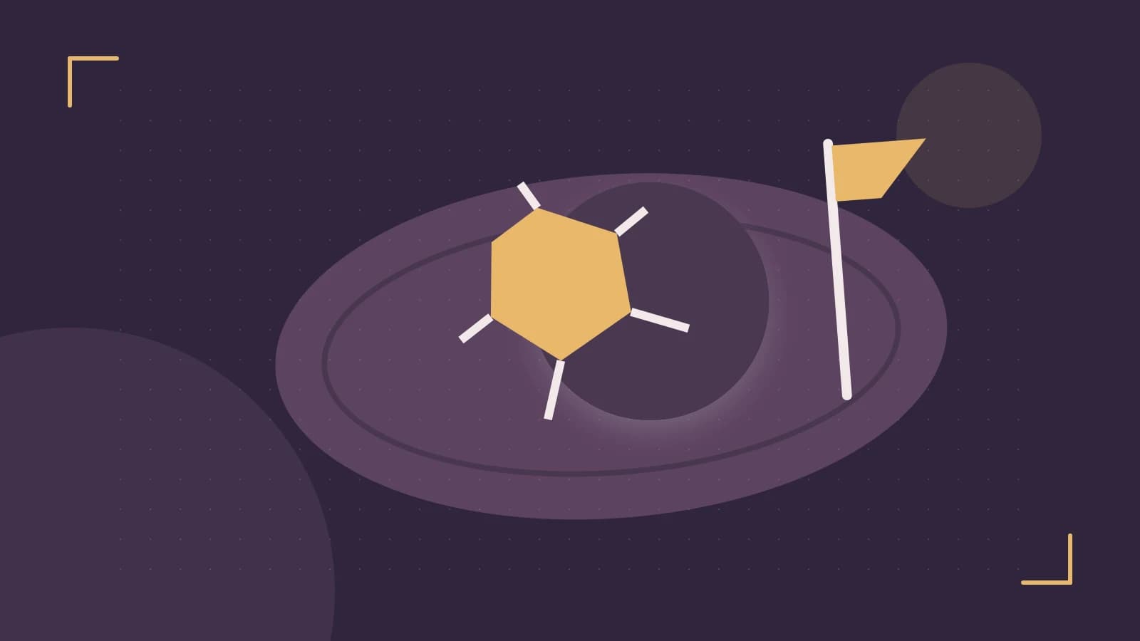 Editorial illustration of a stylized sports ball, stadium geometry and dynamic arcs