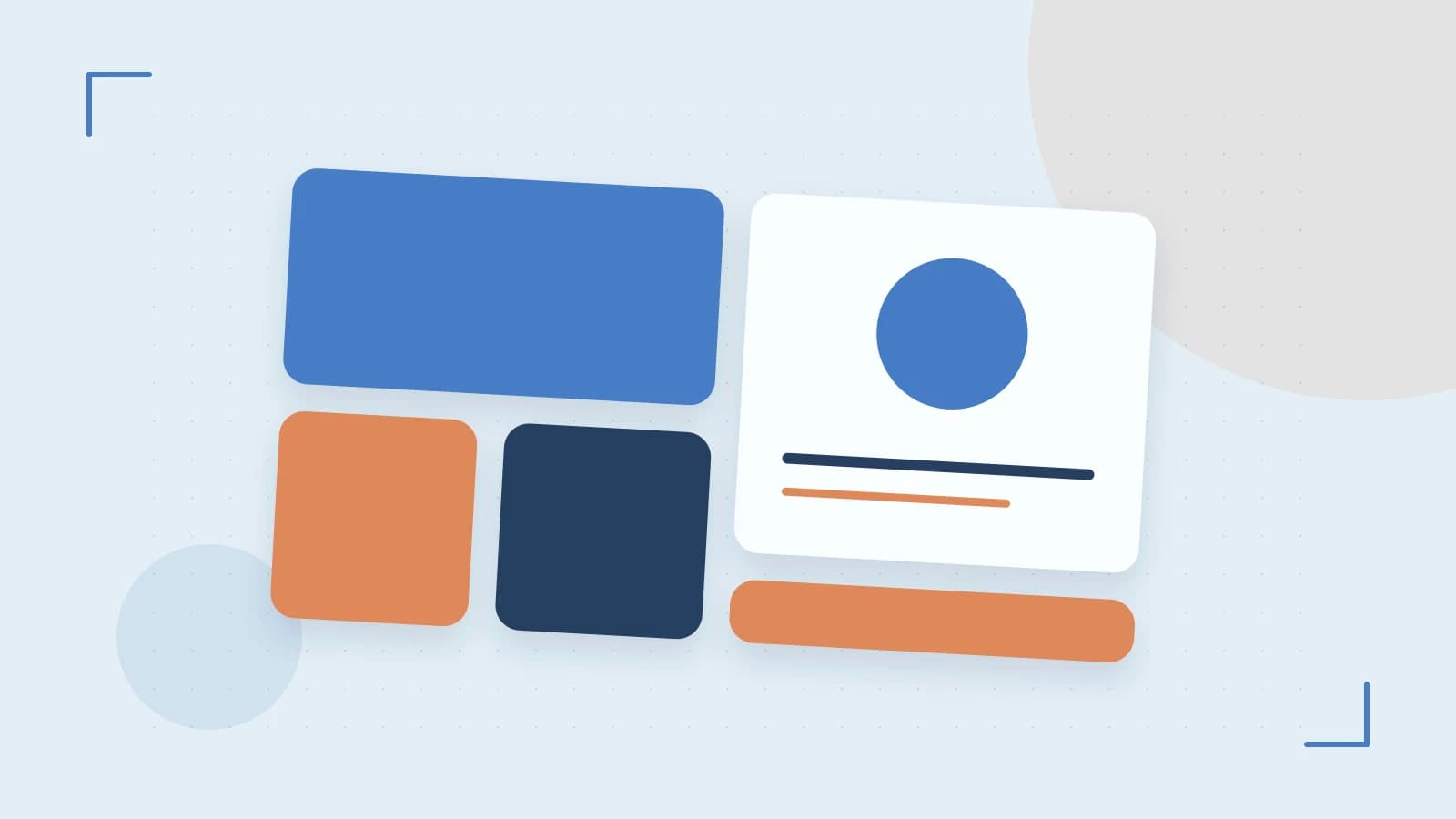 Editorial illustration of responsive browser layouts, overlapping design components and a color system