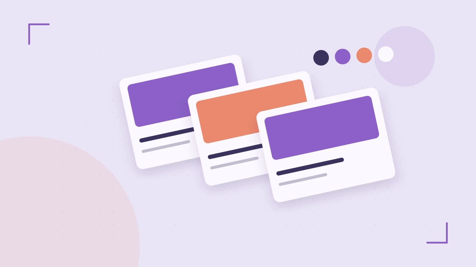 Editorial illustration of responsive browser layouts, overlapping design components and a color system