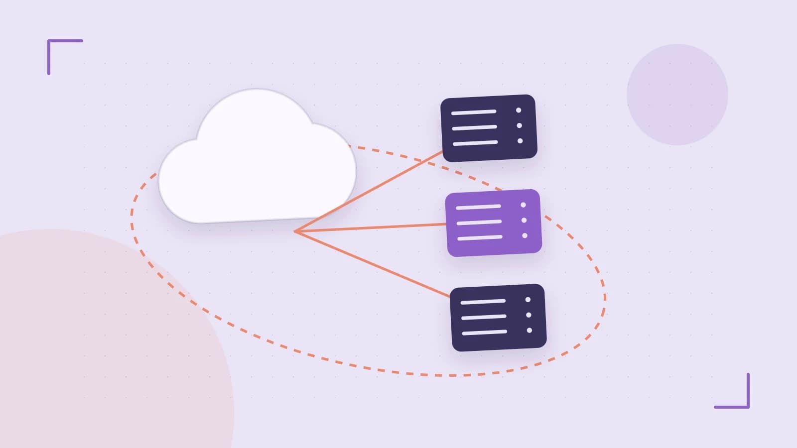 Editorial illustration of cloud infrastructure, connected server racks and an orbital service map