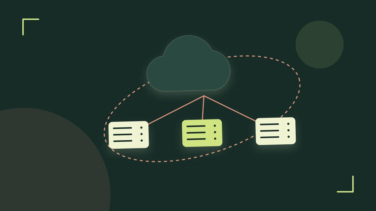 Editorial illustration of cloud infrastructure, connected server racks and an orbital service map