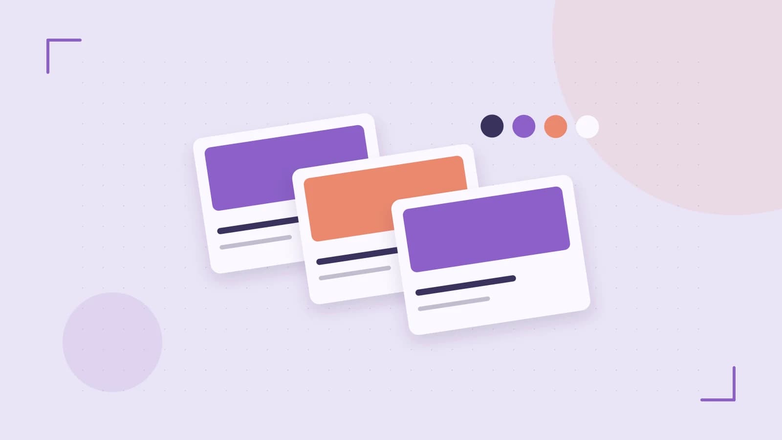 Editorial illustration of responsive browser layouts, overlapping design components and a color system
