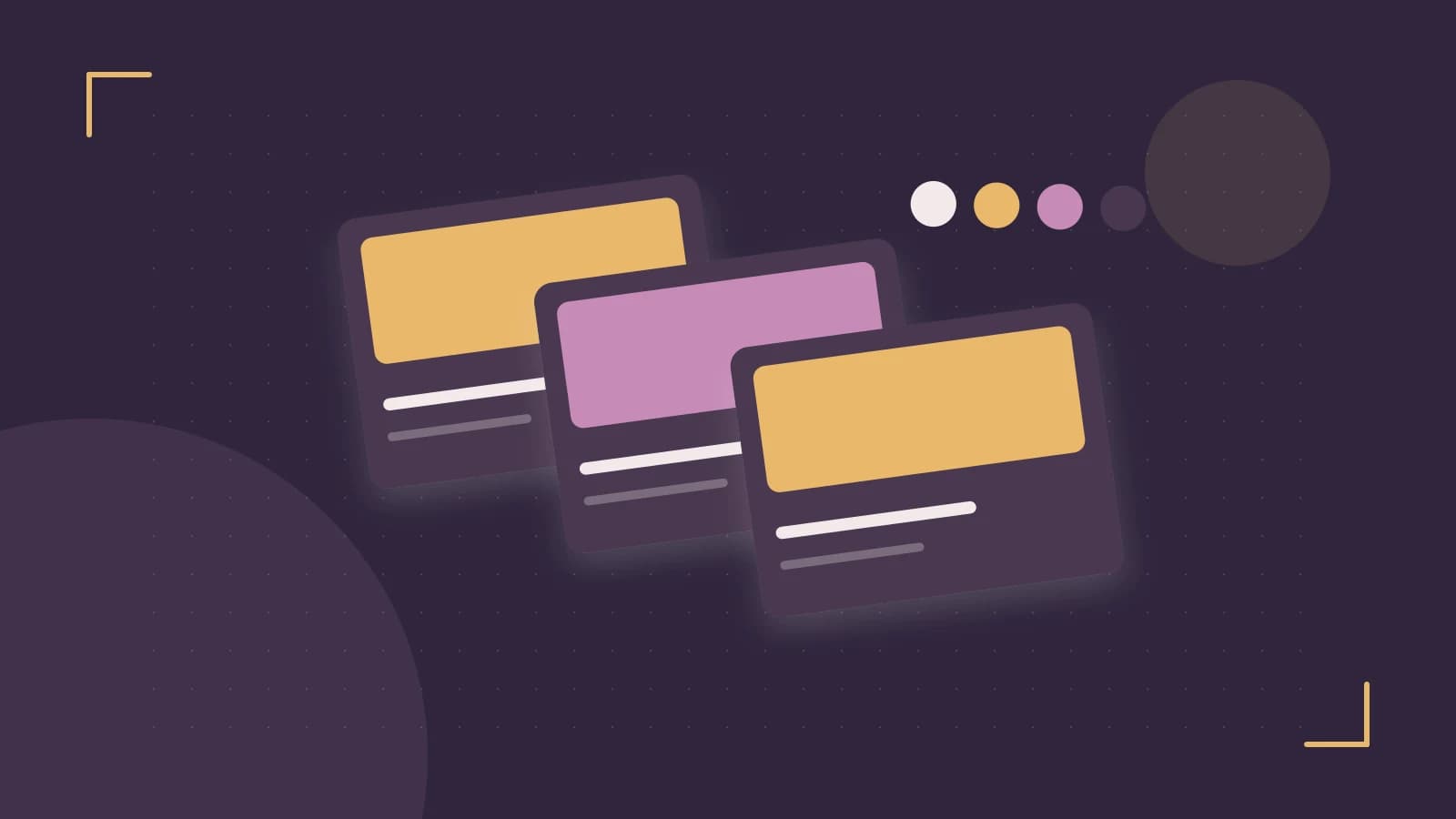 Editorial illustration of responsive browser layouts, overlapping design components and a color system