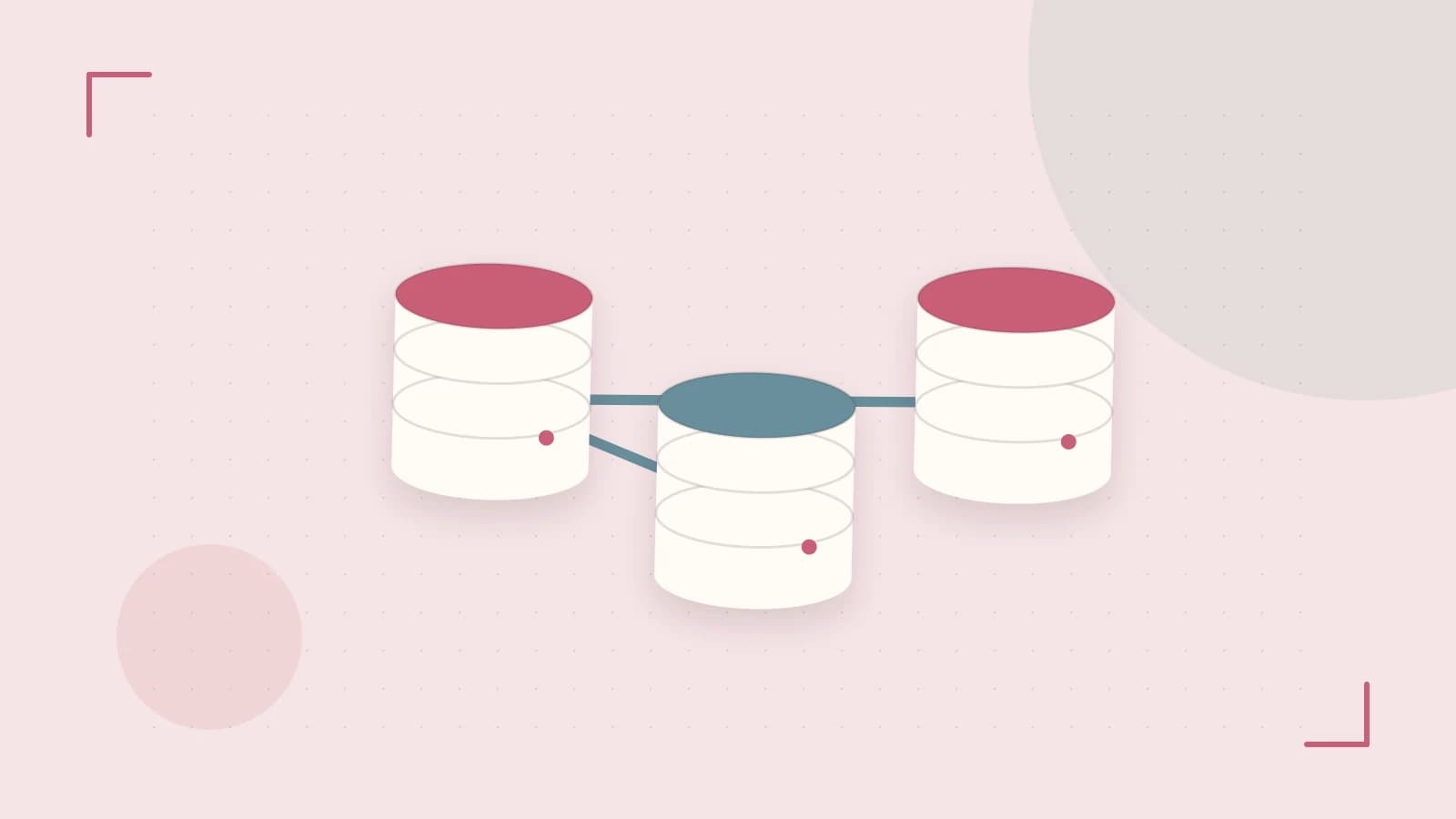 Editorial illustration of structured records, database cylinders and relationships between tables