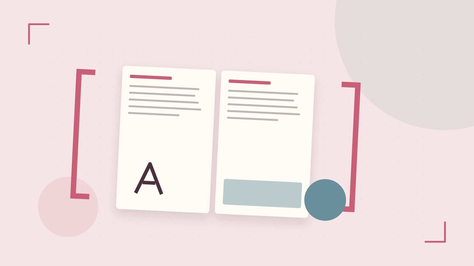 Editorial illustration of typeset pages, expressive letterform shapes and a precise editorial page grid