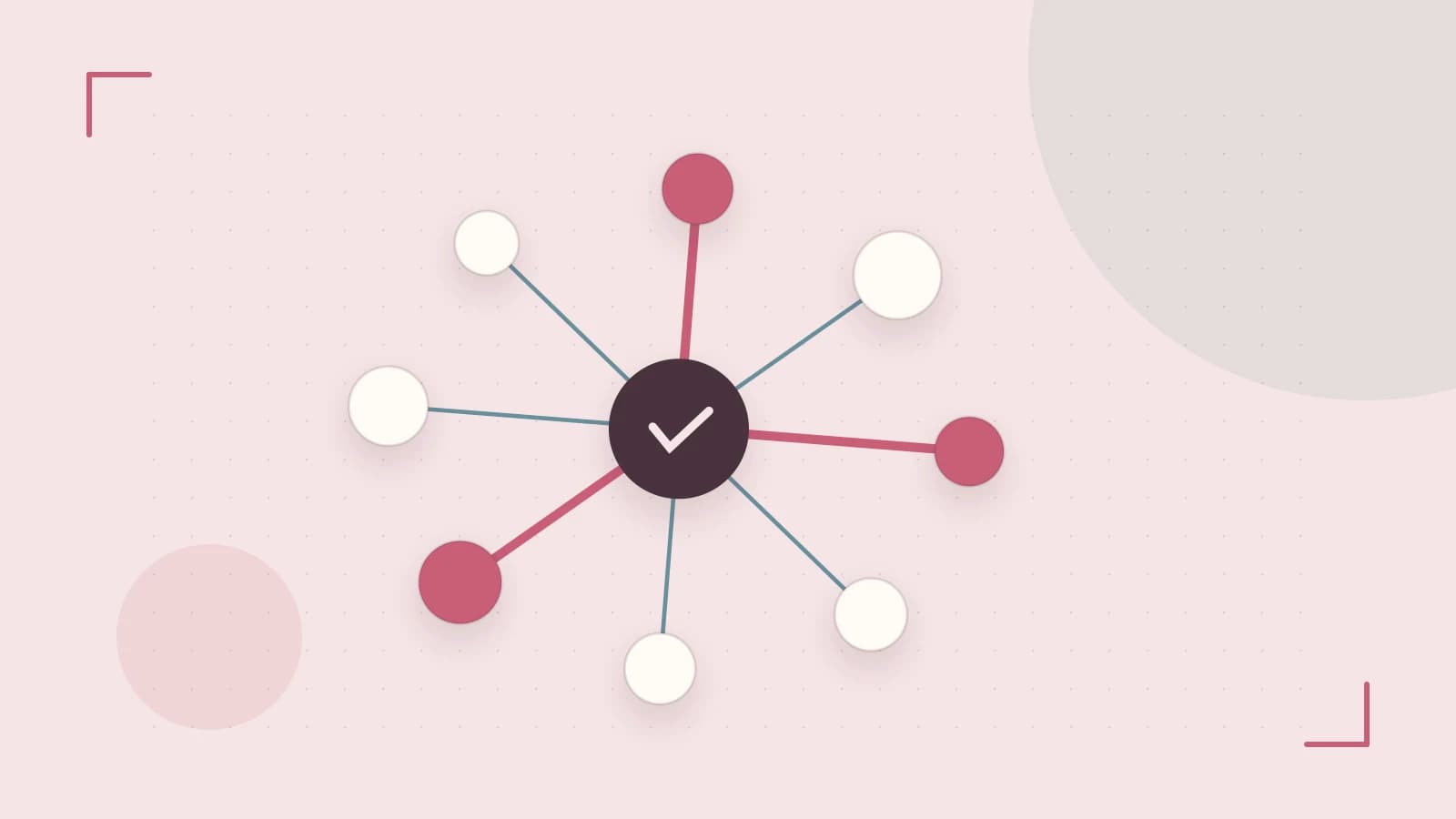 Editorial illustration of an algorithmic node graph with branching paths and a highlighted result