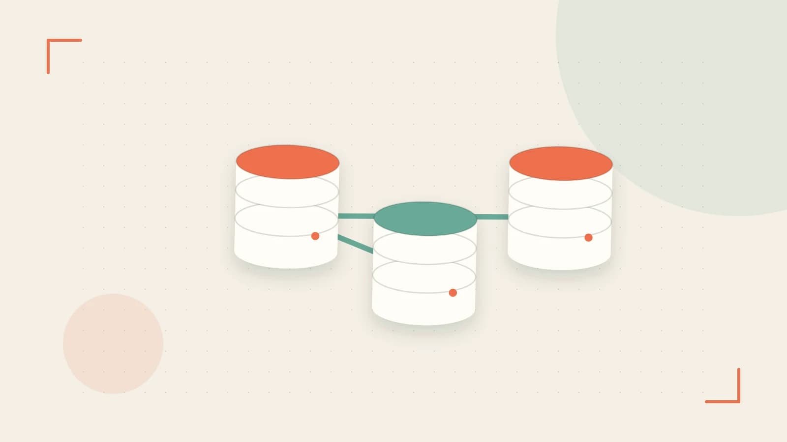 Editorial illustration of structured records, database cylinders and relationships between tables