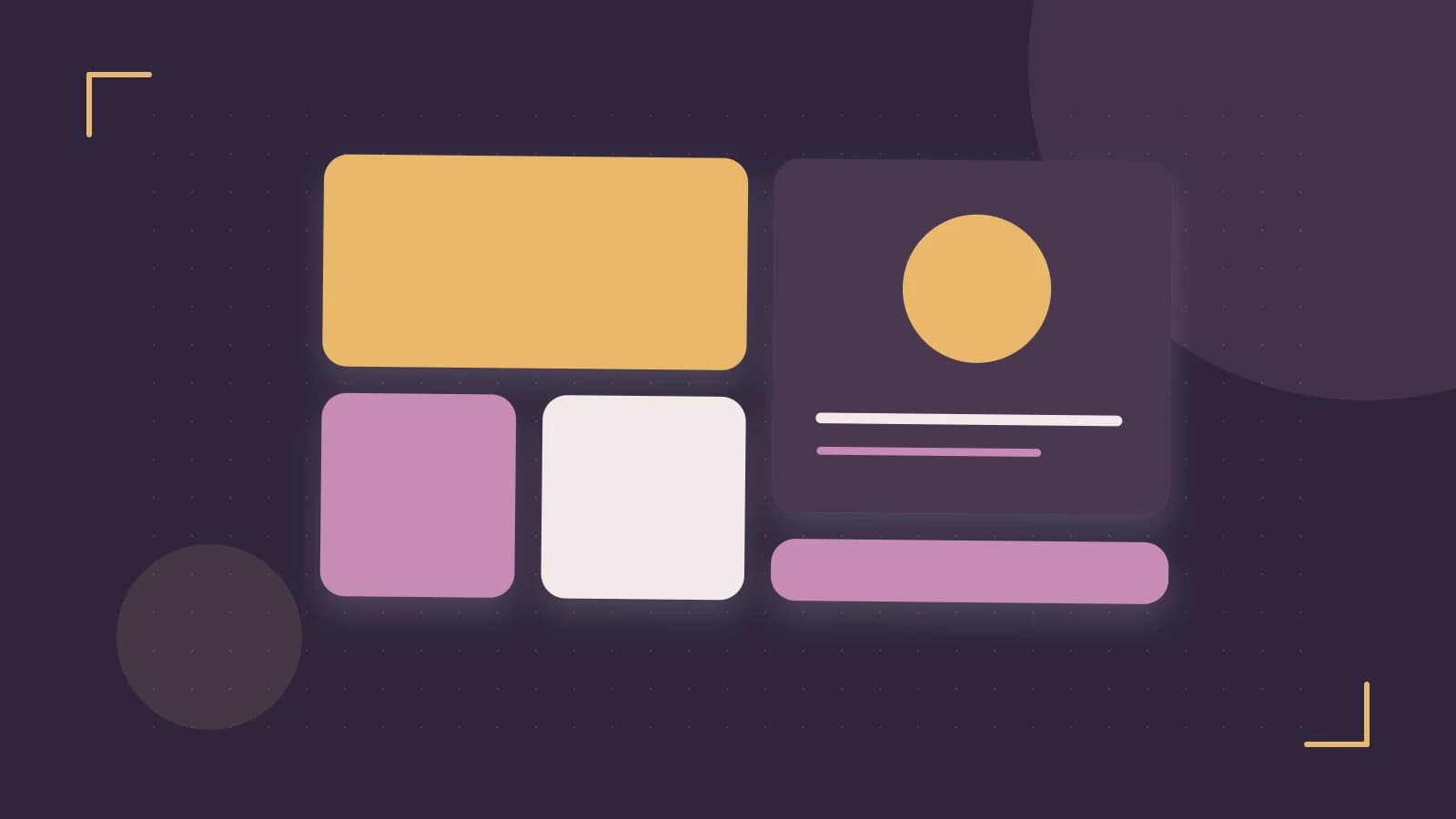 Editorial illustration of responsive browser layouts, overlapping design components and a color system