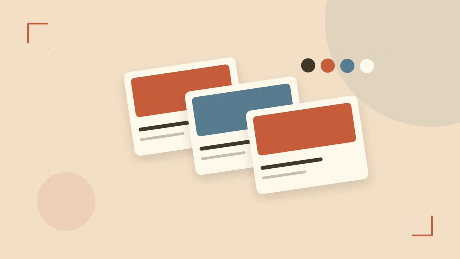 Editorial illustration of responsive browser layouts, overlapping design components and a color system