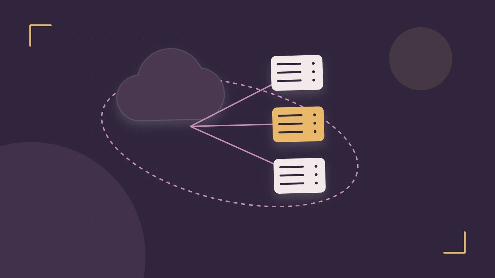 Editorial illustration of cloud infrastructure, connected server racks and an orbital service map