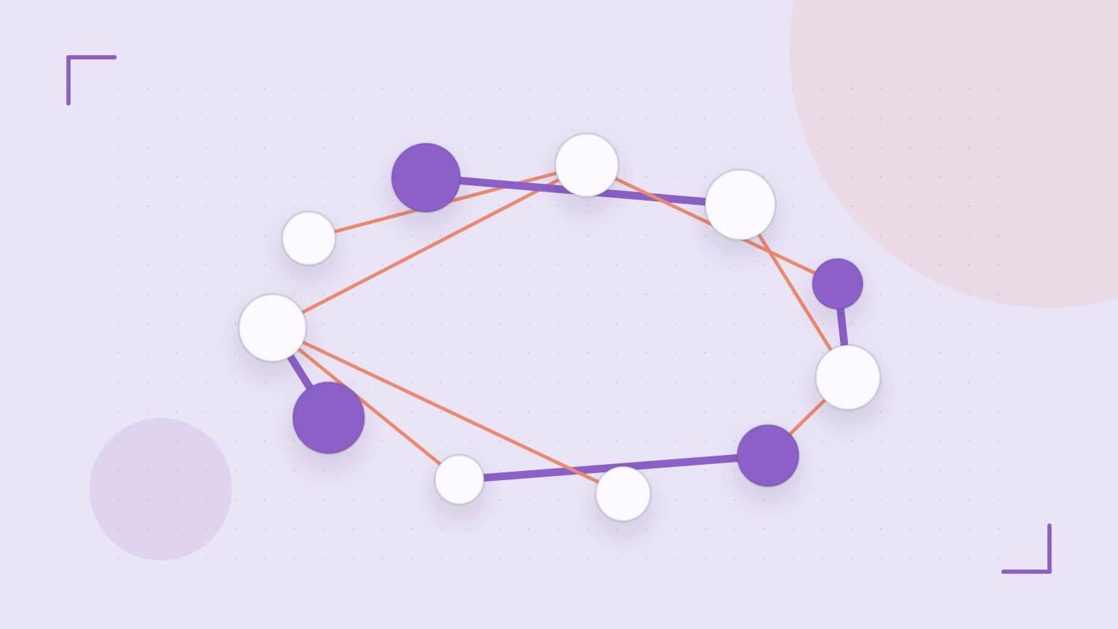 Editorial illustration of an algorithmic node graph with branching paths and a highlighted result
