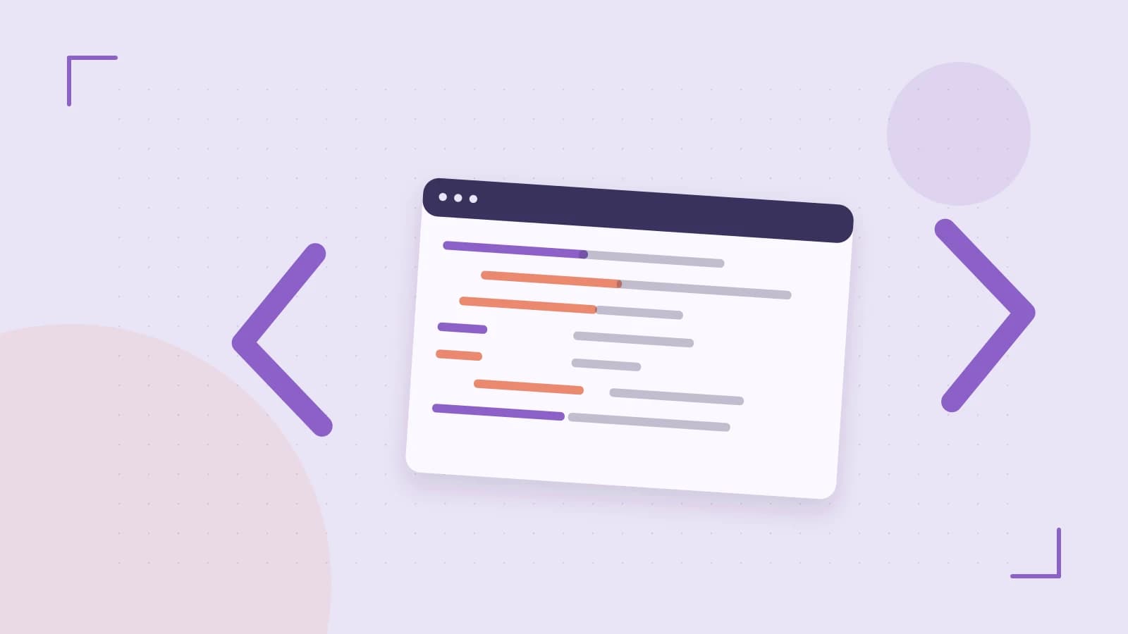 Editorial illustration of an abstract code editor, syntax blocks and oversized programming brackets