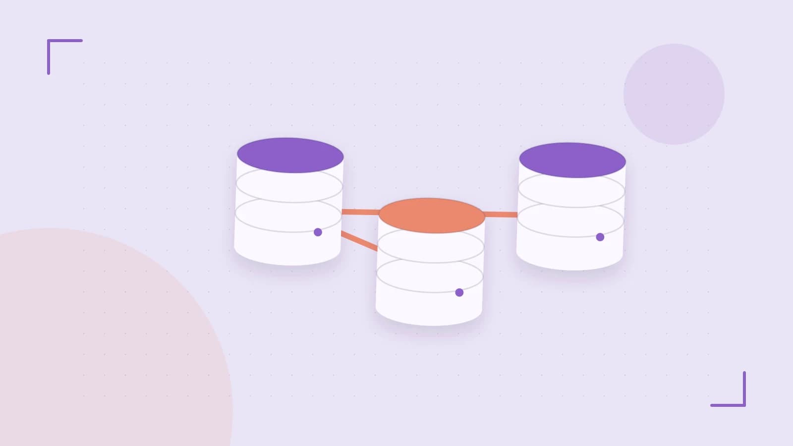 Editorial illustration of structured records, database cylinders and relationships between tables