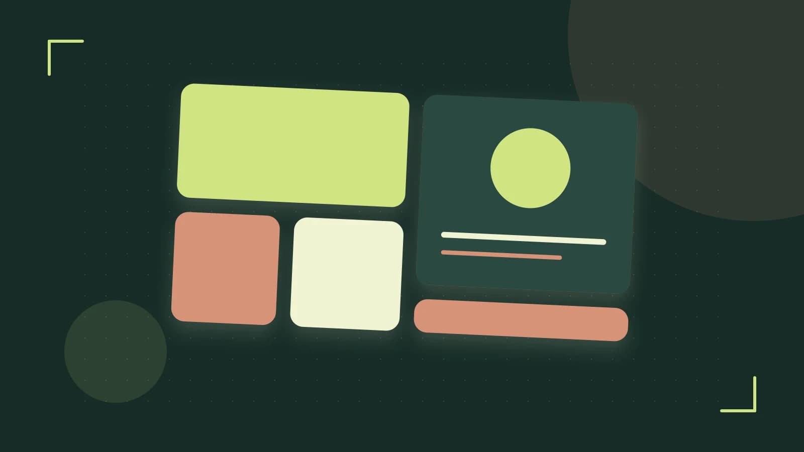 Editorial illustration of responsive browser layouts, overlapping design components and a color system