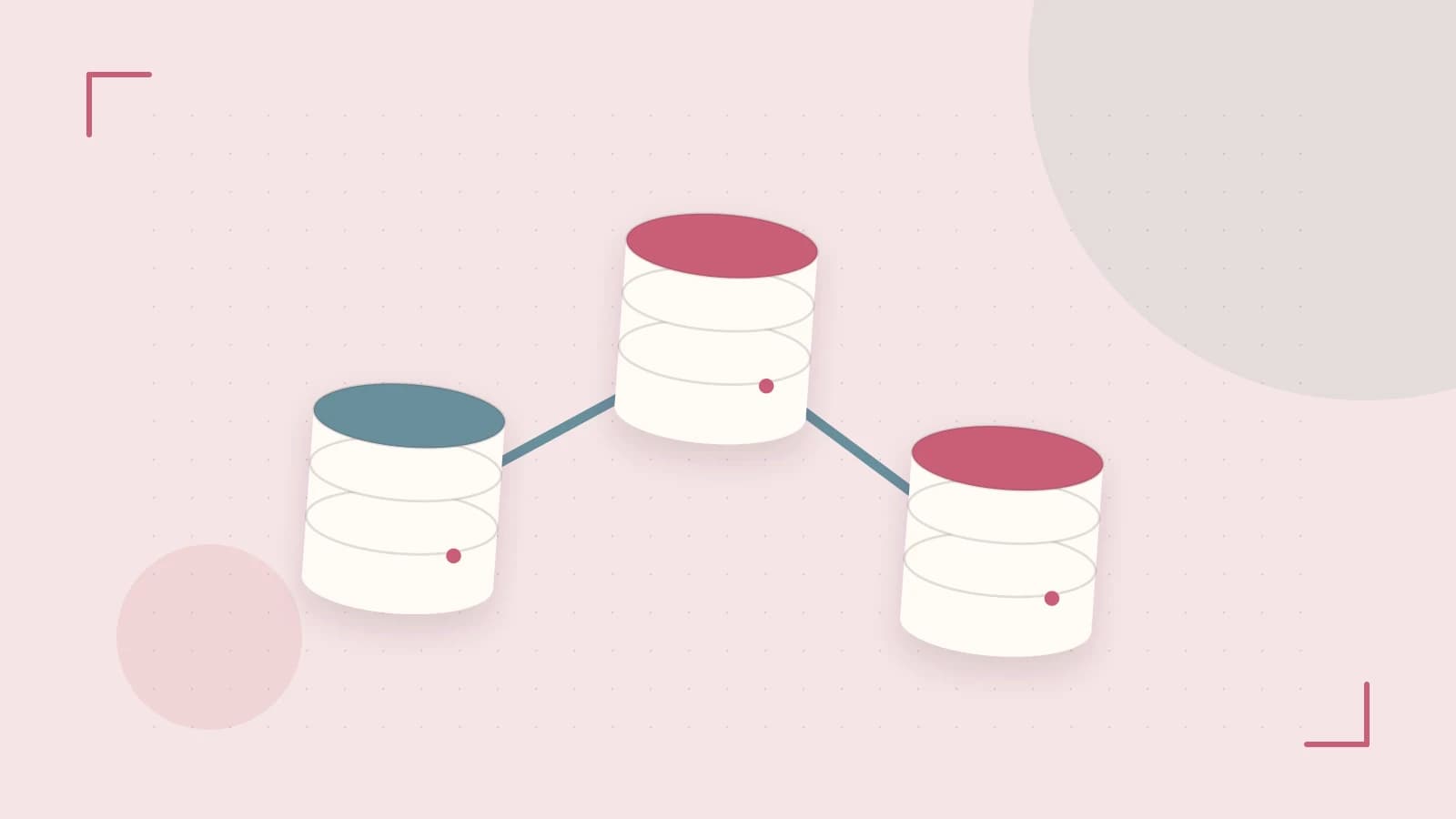 Editorial illustration of structured records, database cylinders and relationships between tables