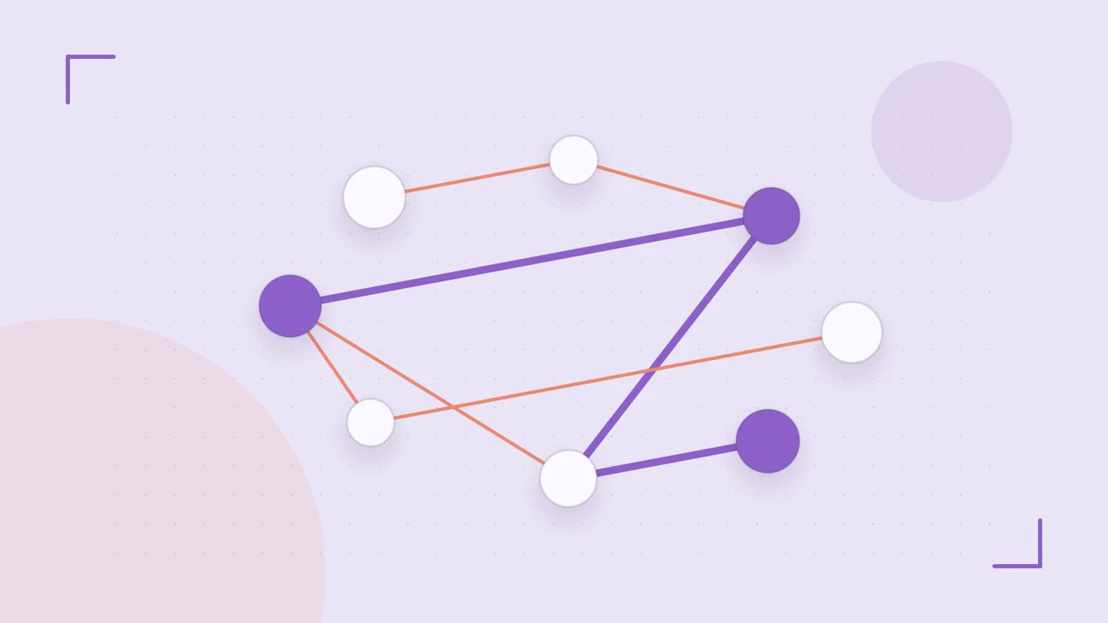 Editorial illustration of an algorithmic node graph with branching paths and a highlighted result