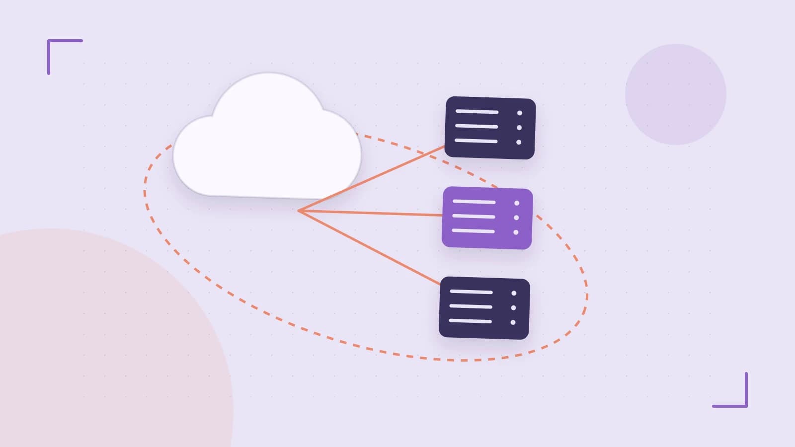 Editorial illustration of cloud infrastructure, connected server racks and an orbital service map