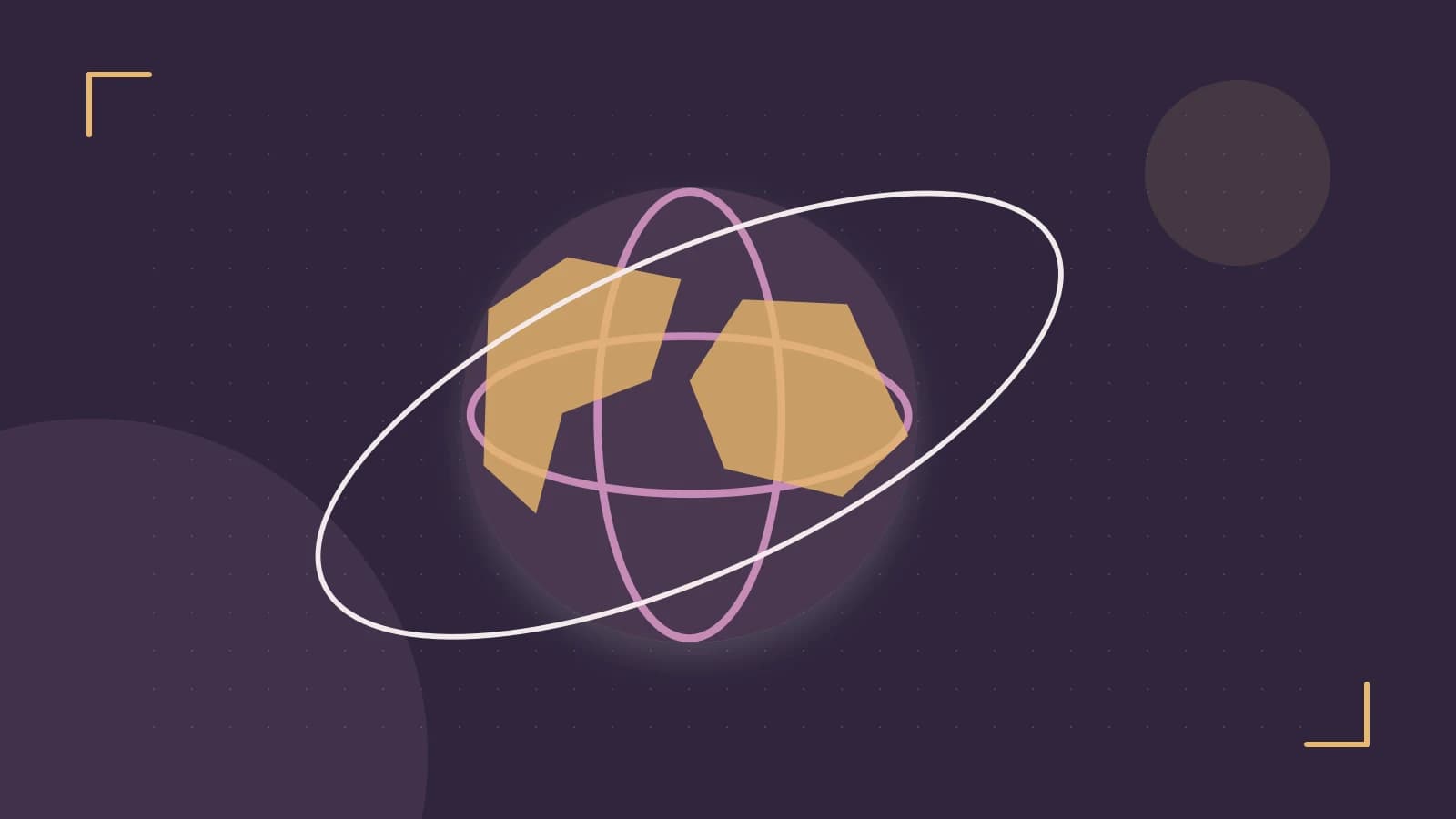 Editorial illustration of an editorial globe with meridians and layered geographic shapes