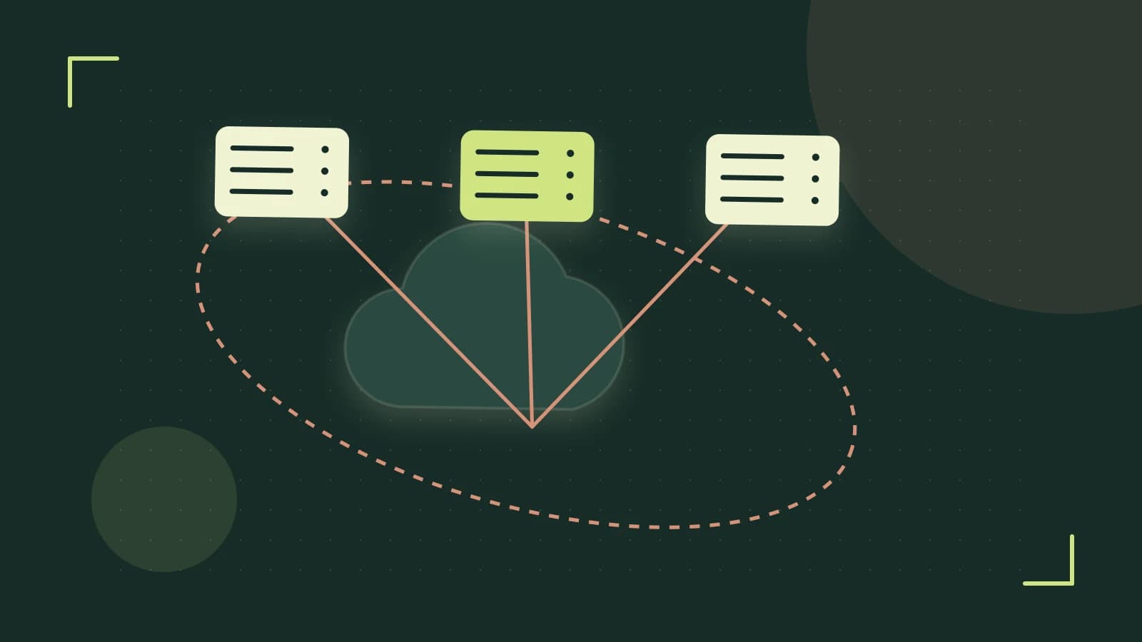 Editorial illustration of cloud infrastructure, connected server racks and an orbital service map