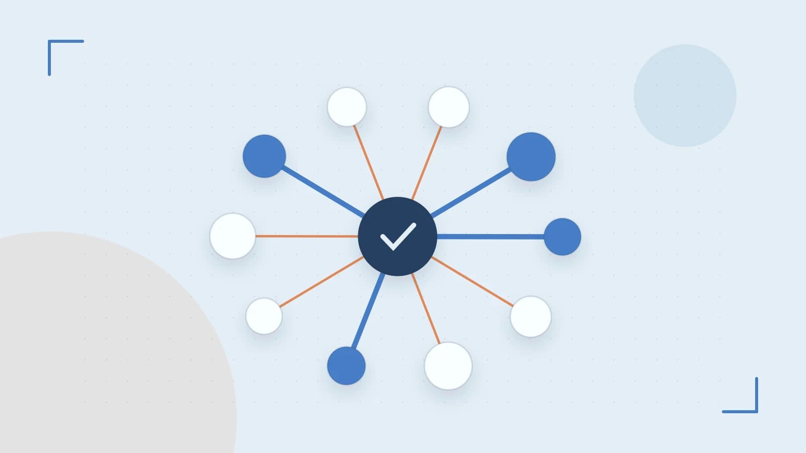 Editorial illustration of an algorithmic node graph with branching paths and a highlighted result