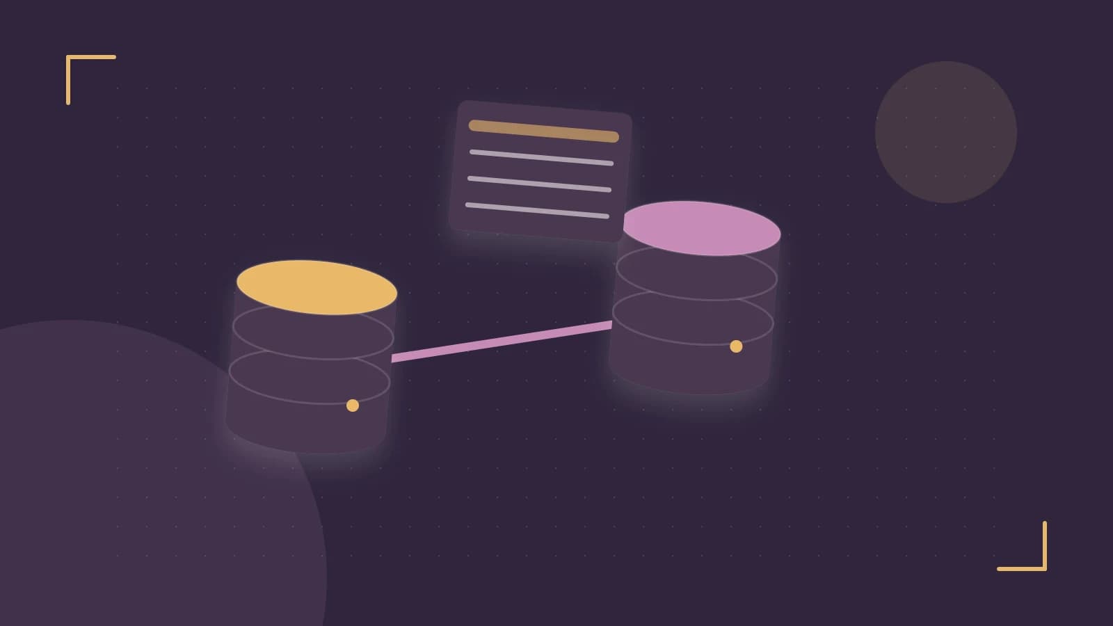 Editorial illustration of structured records, database cylinders and relationships between tables