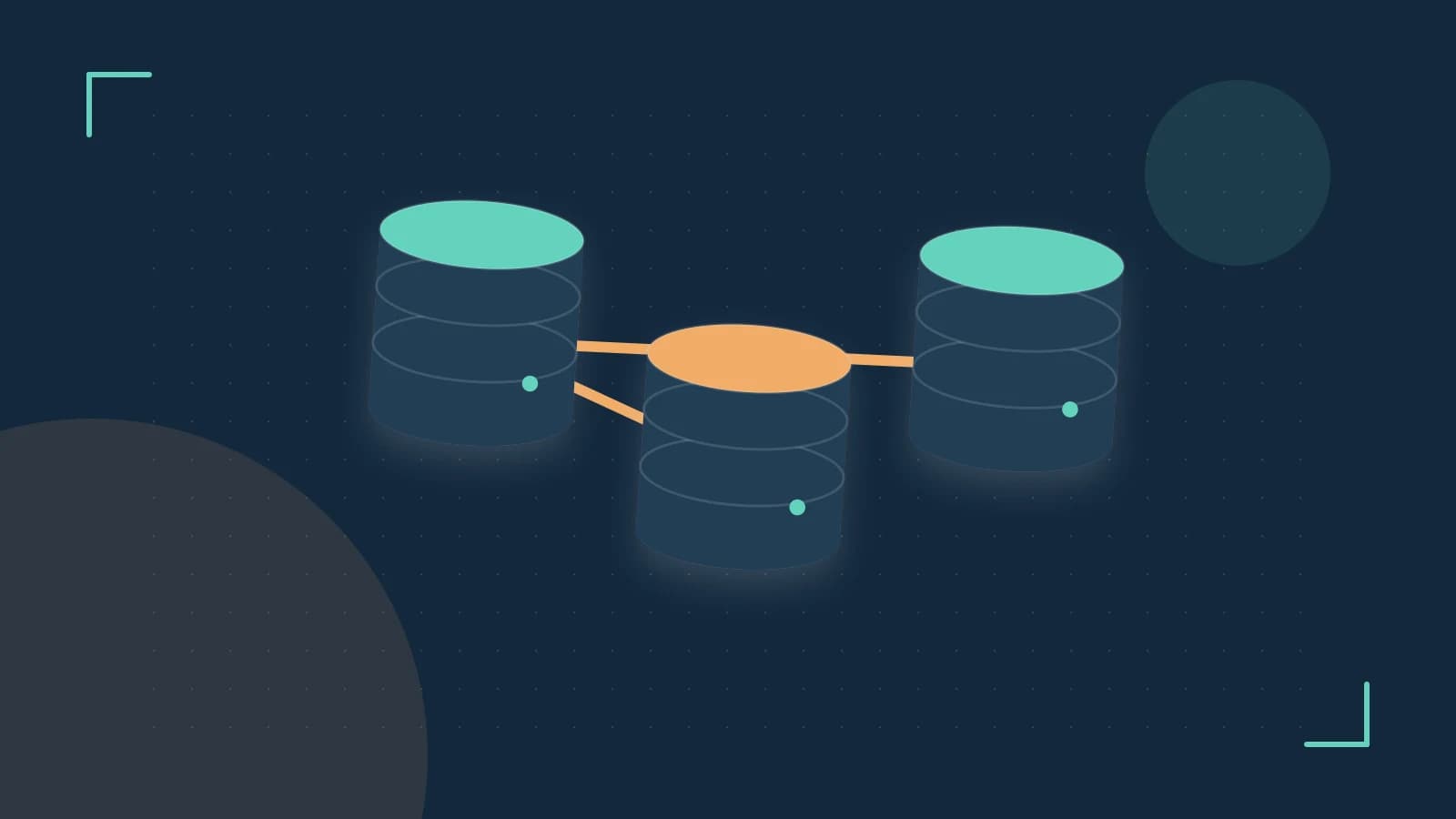 Editorial illustration of structured records, database cylinders and relationships between tables