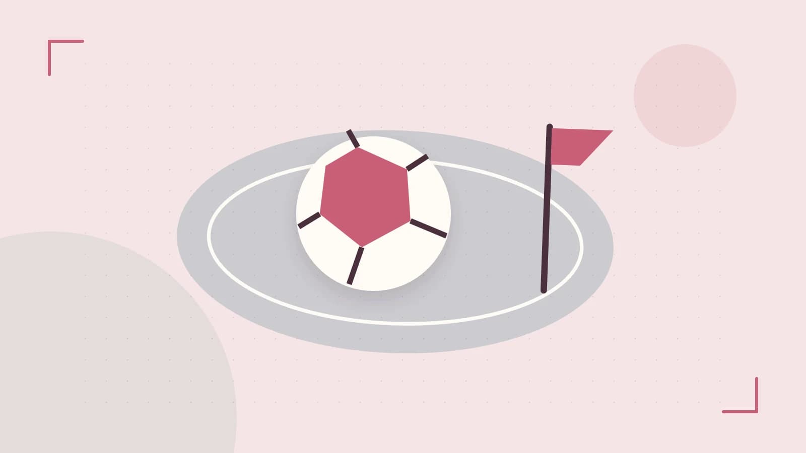 Editorial illustration of a stylized sports ball, stadium geometry and dynamic arcs