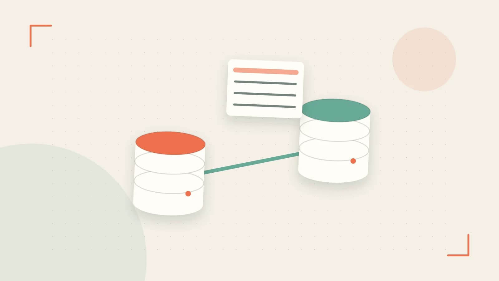 Editorial illustration of structured records, database cylinders and relationships between tables