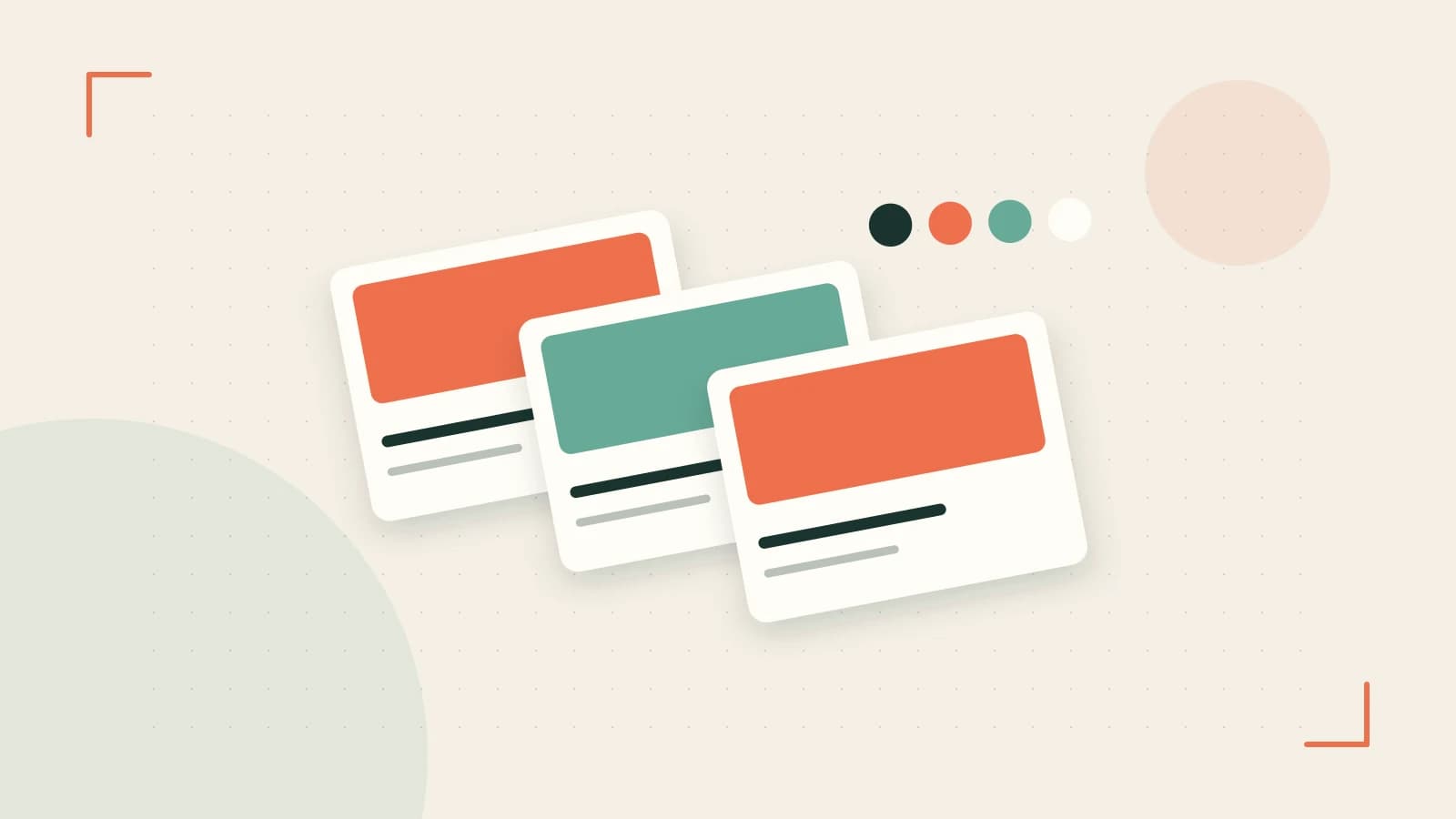 Editorial illustration of responsive browser layouts, overlapping design components and a color system