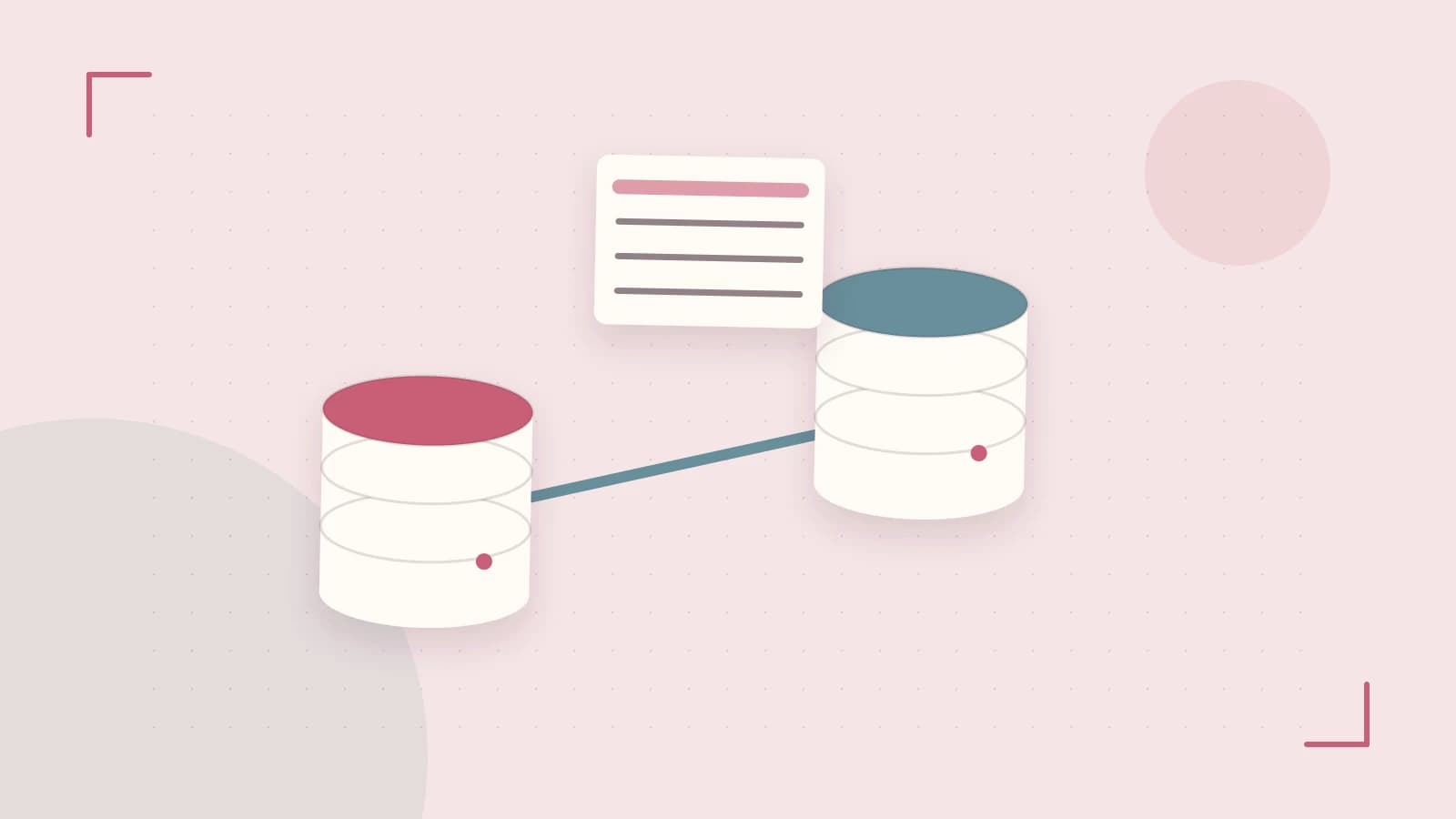 Editorial illustration of structured records, database cylinders and relationships between tables