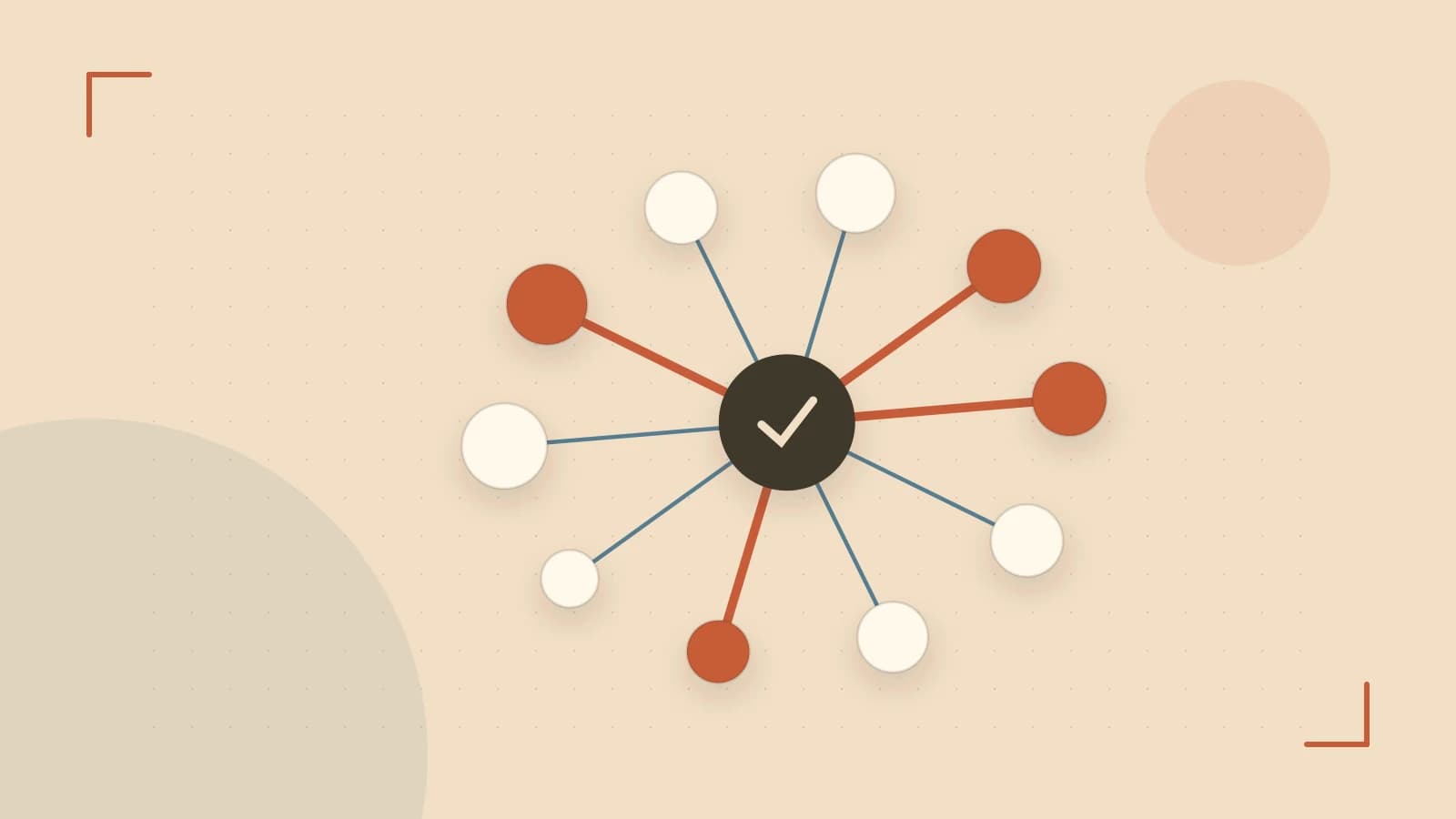 Editorial illustration of an algorithmic node graph with branching paths and a highlighted result