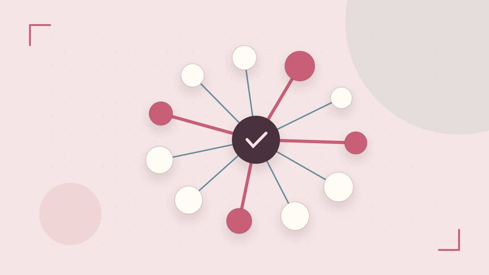 Editorial illustration of an algorithmic node graph with branching paths and a highlighted result