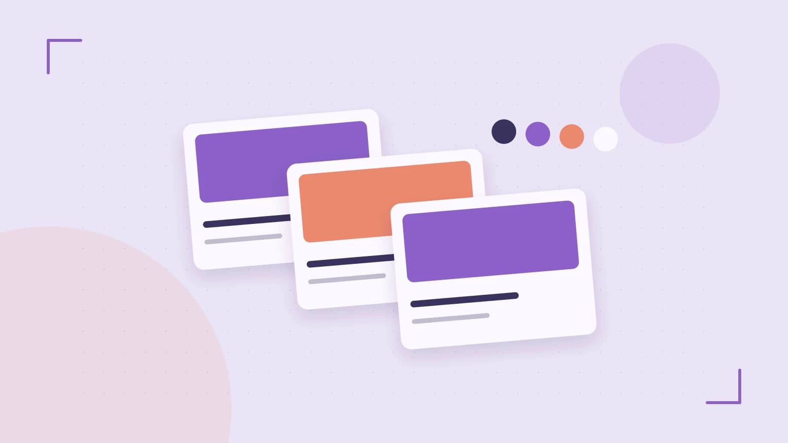 Editorial illustration of responsive browser layouts, overlapping design components and a color system