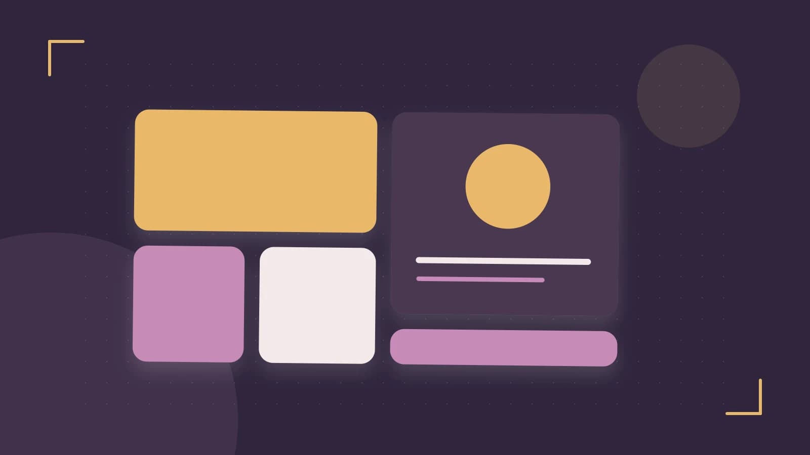 Editorial illustration of responsive browser layouts, overlapping design components and a color system