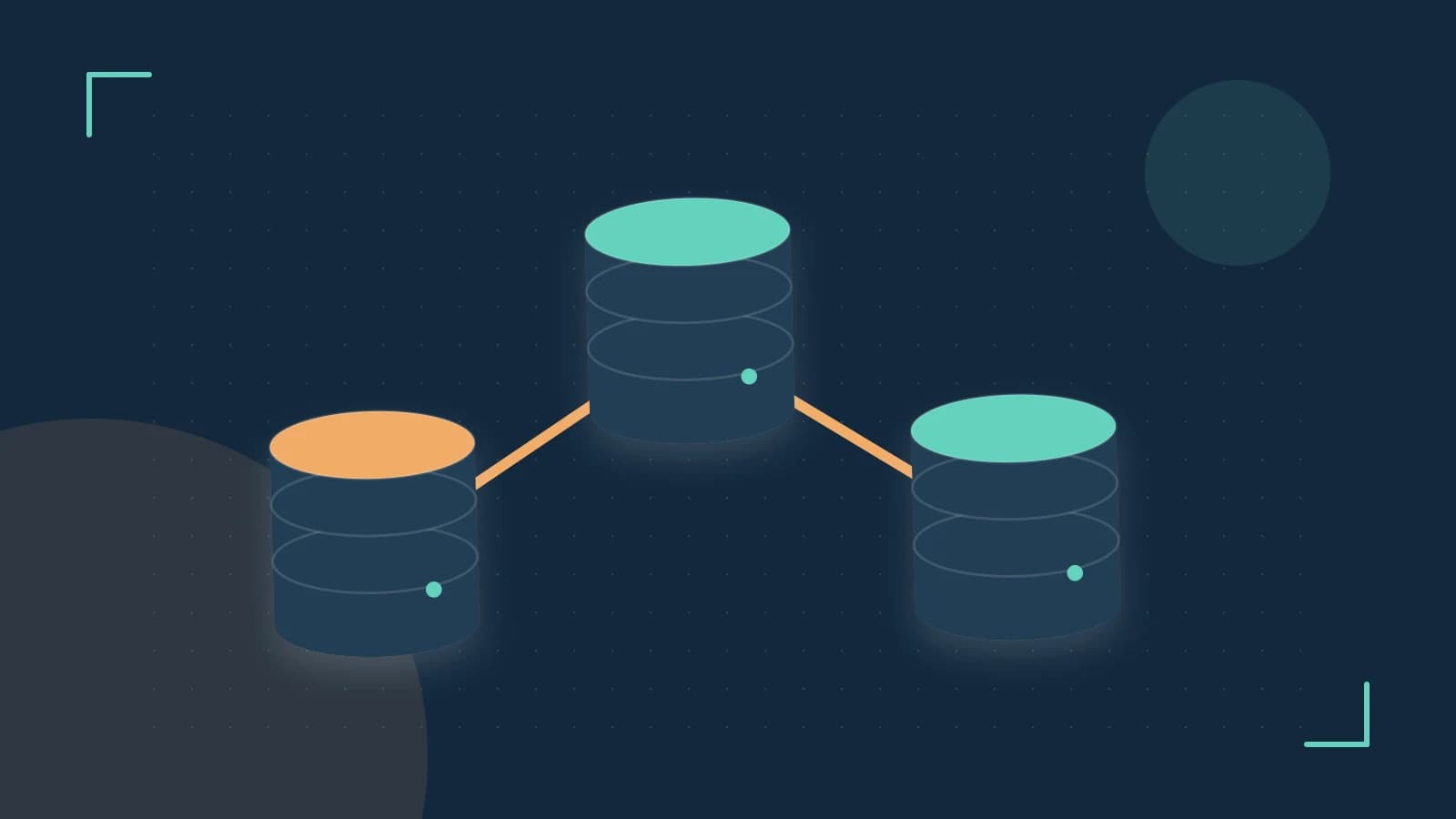 Editorial illustration of structured records, database cylinders and relationships between tables