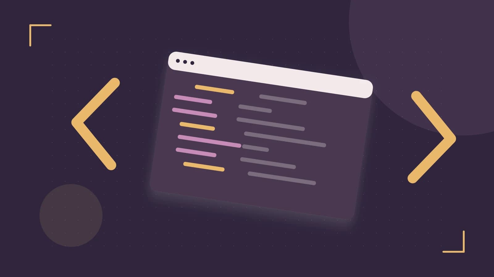 Editorial illustration of an abstract code editor, syntax blocks and oversized programming brackets