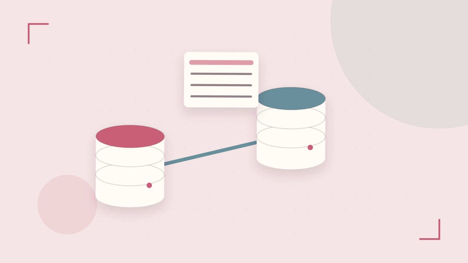 Editorial illustration of structured records, database cylinders and relationships between tables