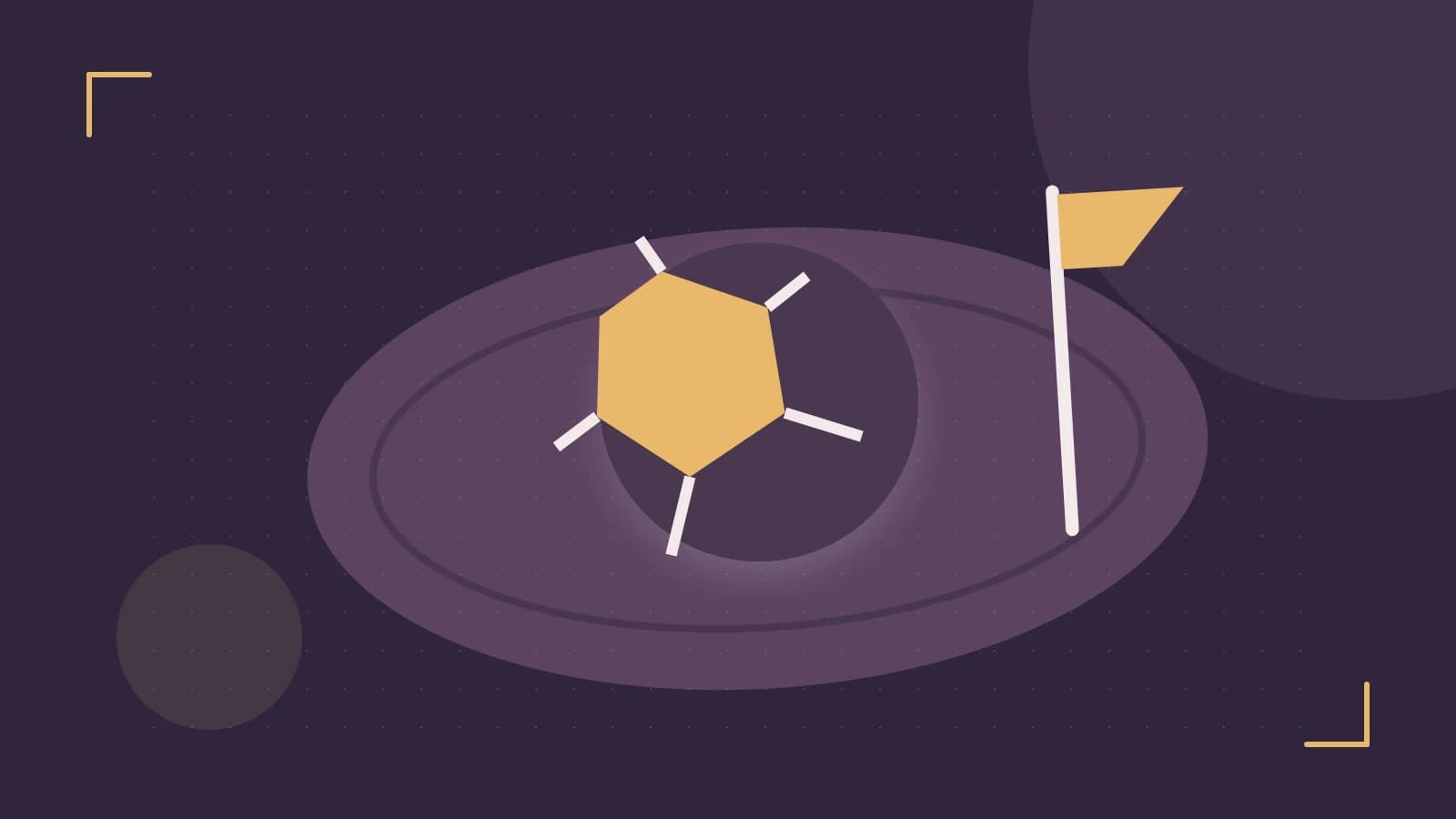 Editorial illustration of a stylized sports ball, stadium geometry and dynamic arcs