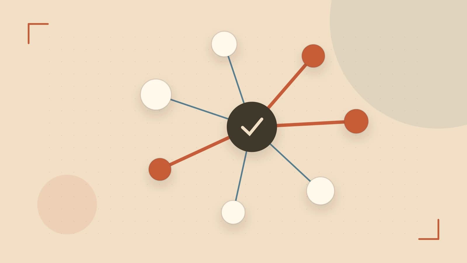 Editorial illustration of an algorithmic node graph with branching paths and a highlighted result