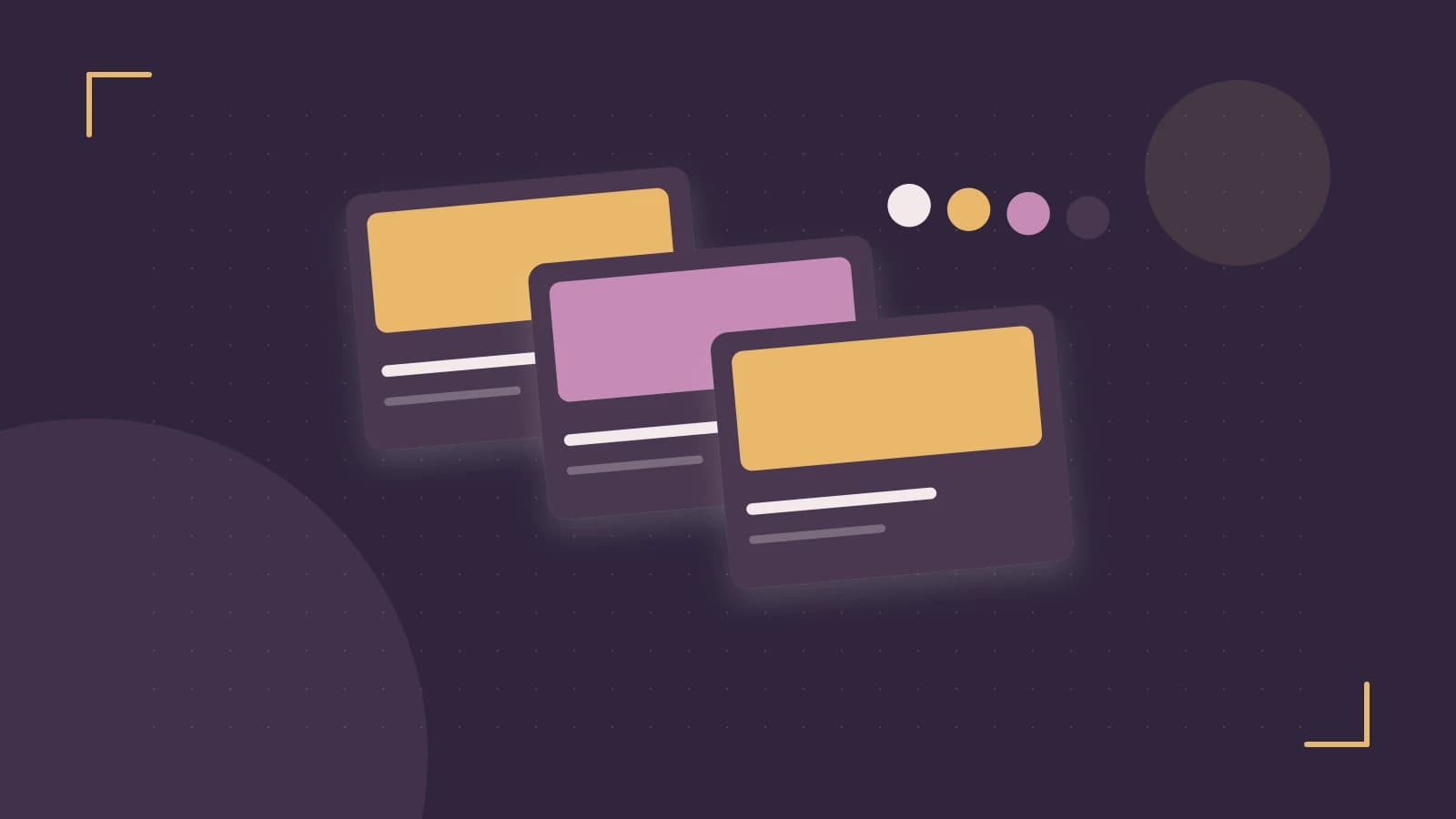 Editorial illustration of responsive browser layouts, overlapping design components and a color system