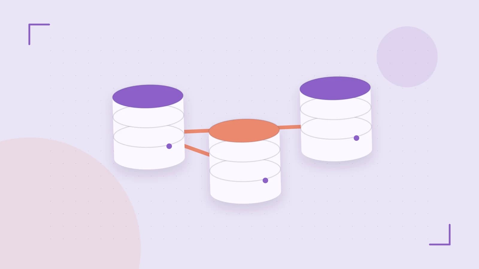 Editorial illustration of structured records, database cylinders and relationships between tables