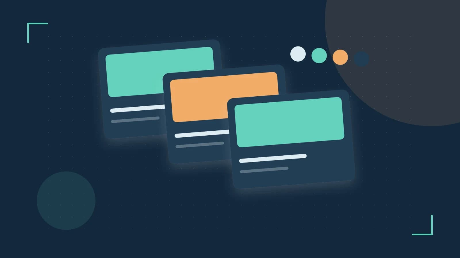 Editorial illustration of responsive browser layouts, overlapping design components and a color system