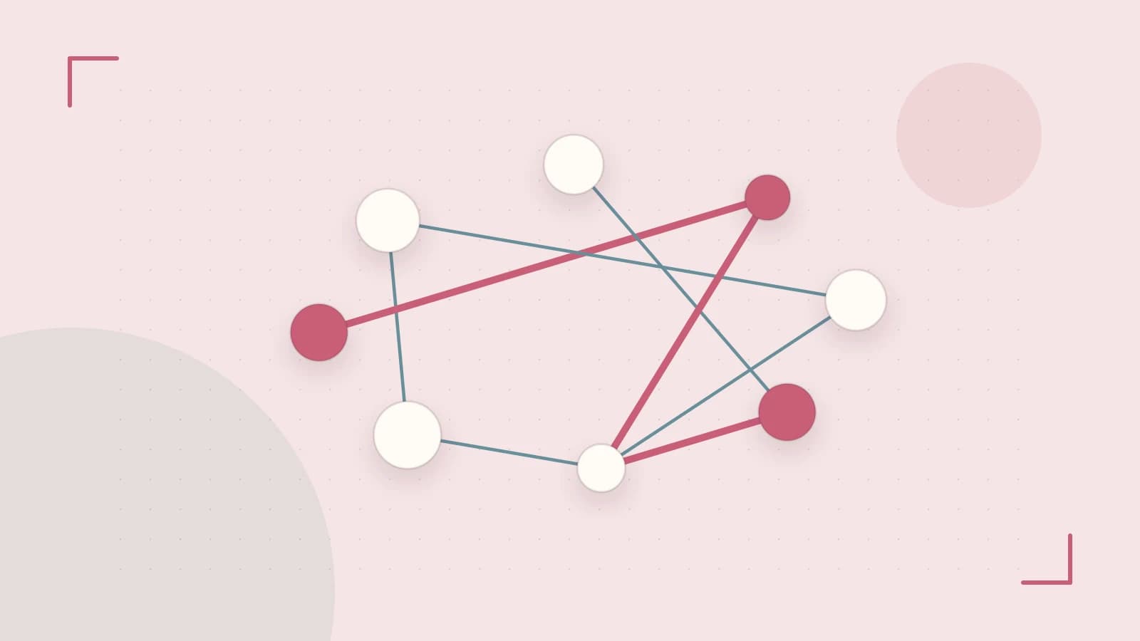 Editorial illustration of an algorithmic node graph with branching paths and a highlighted result