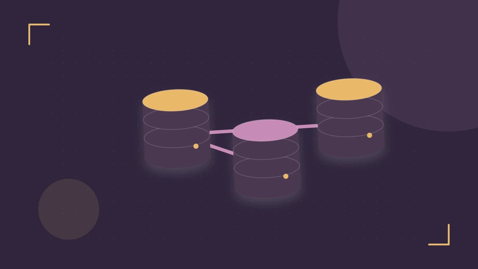 Editorial illustration of structured records, database cylinders and relationships between tables
