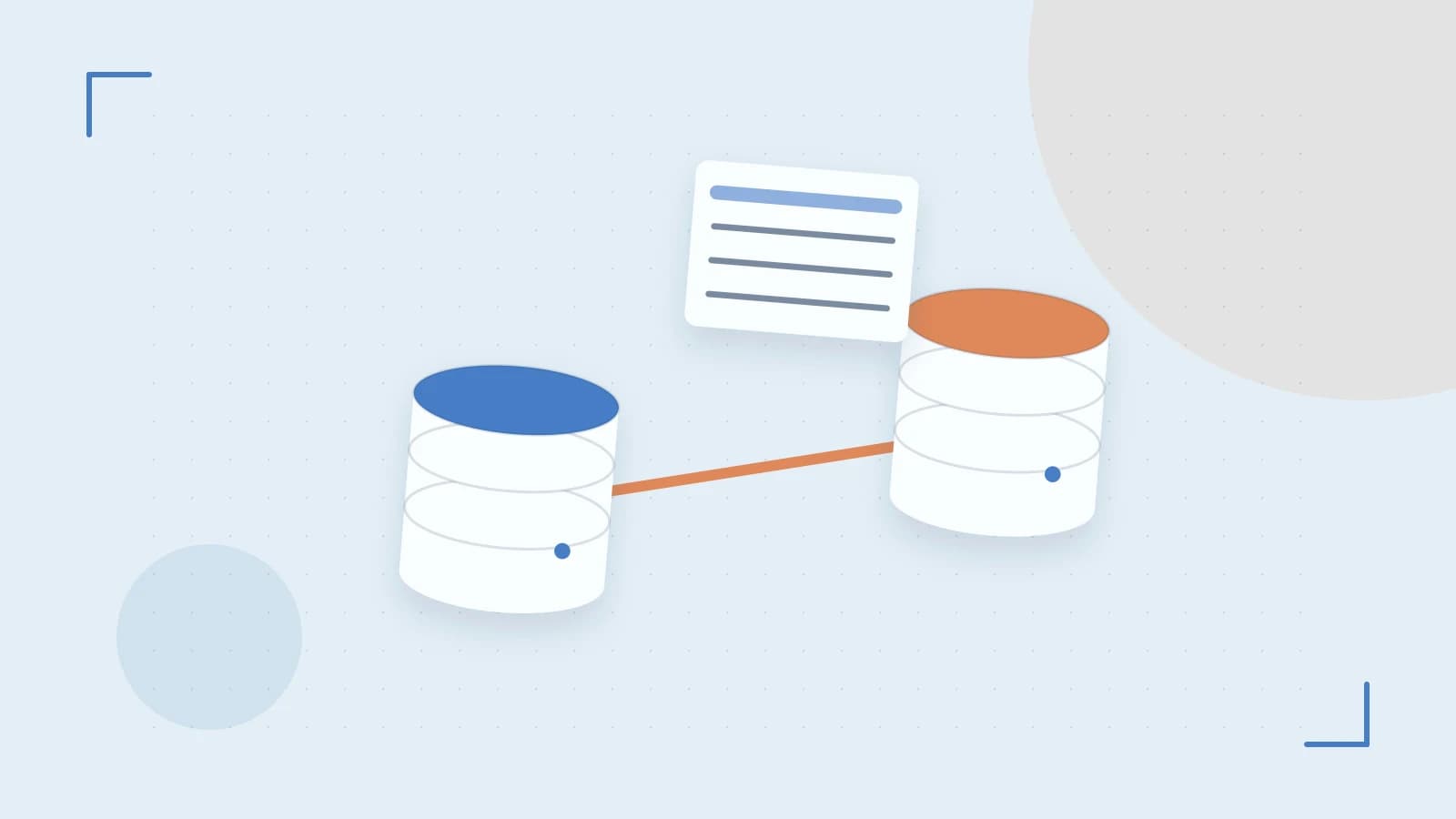 Editorial illustration of structured records, database cylinders and relationships between tables