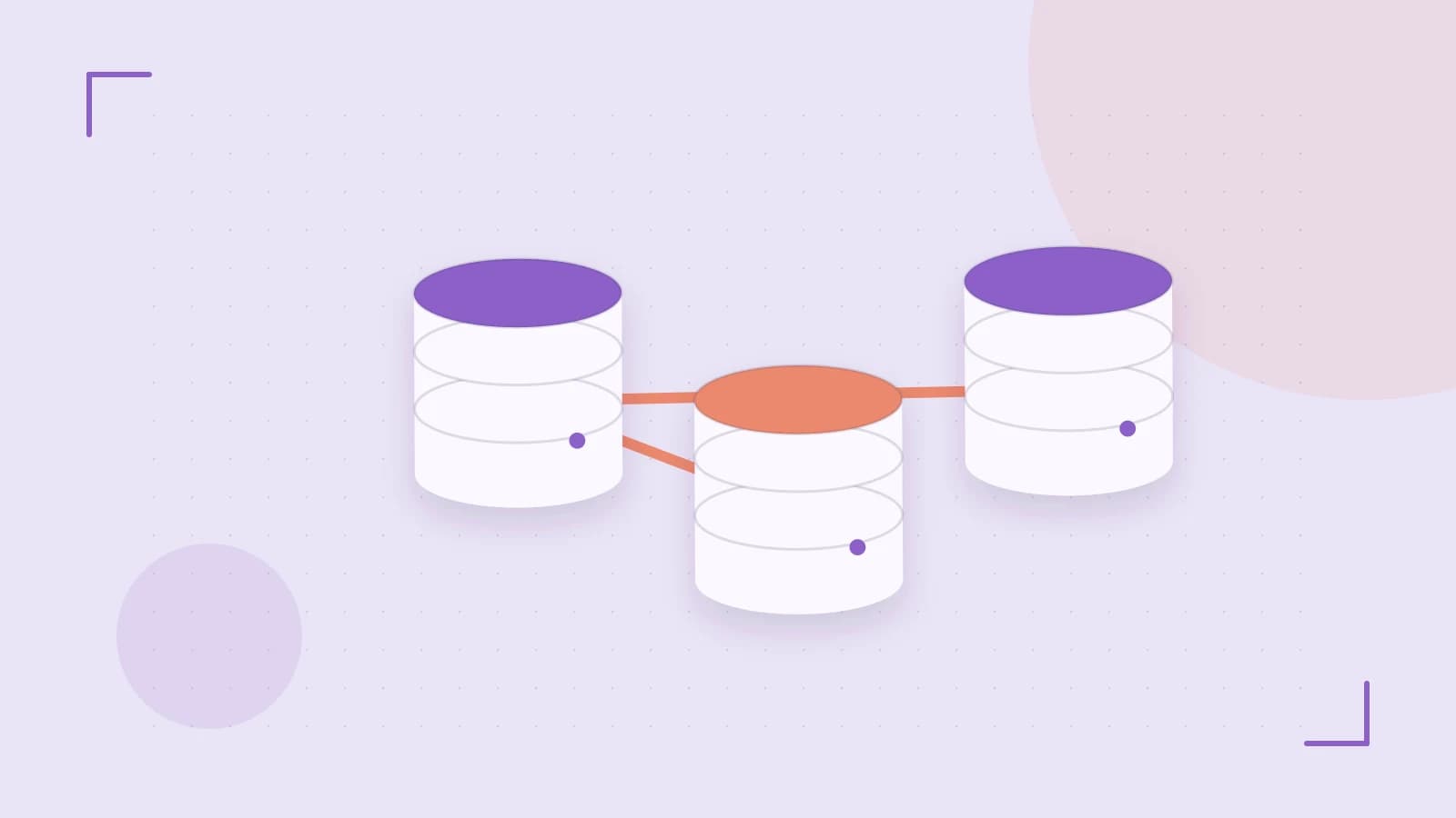 Editorial illustration of structured records, database cylinders and relationships between tables