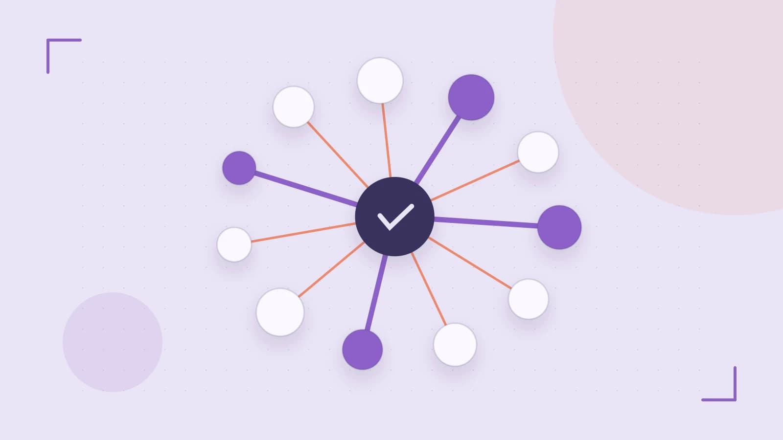 Editorial illustration of an algorithmic node graph with branching paths and a highlighted result