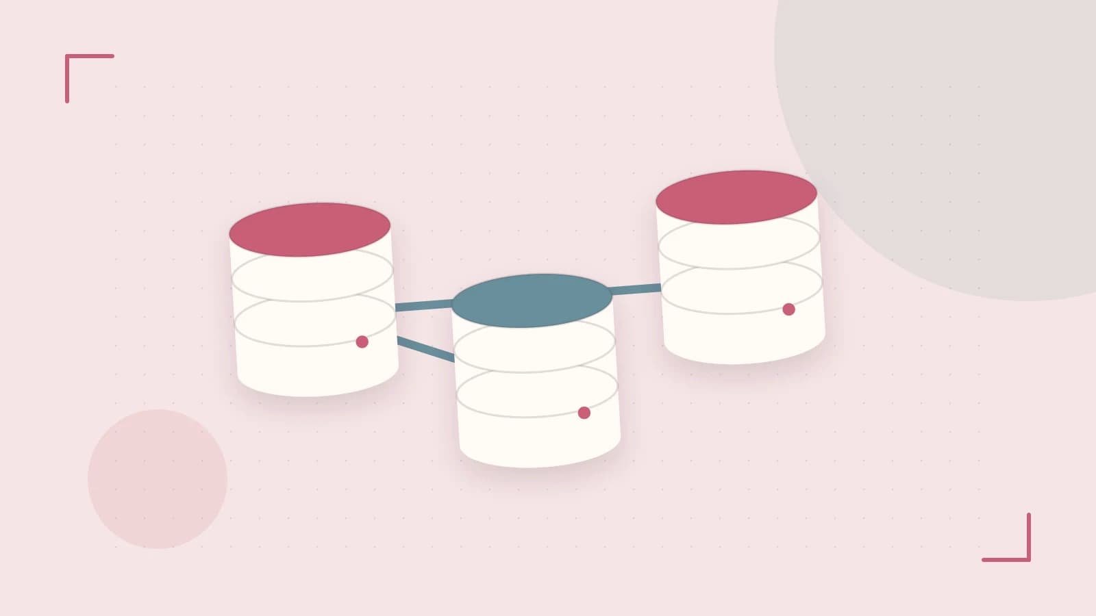 Editorial illustration of structured records, database cylinders and relationships between tables