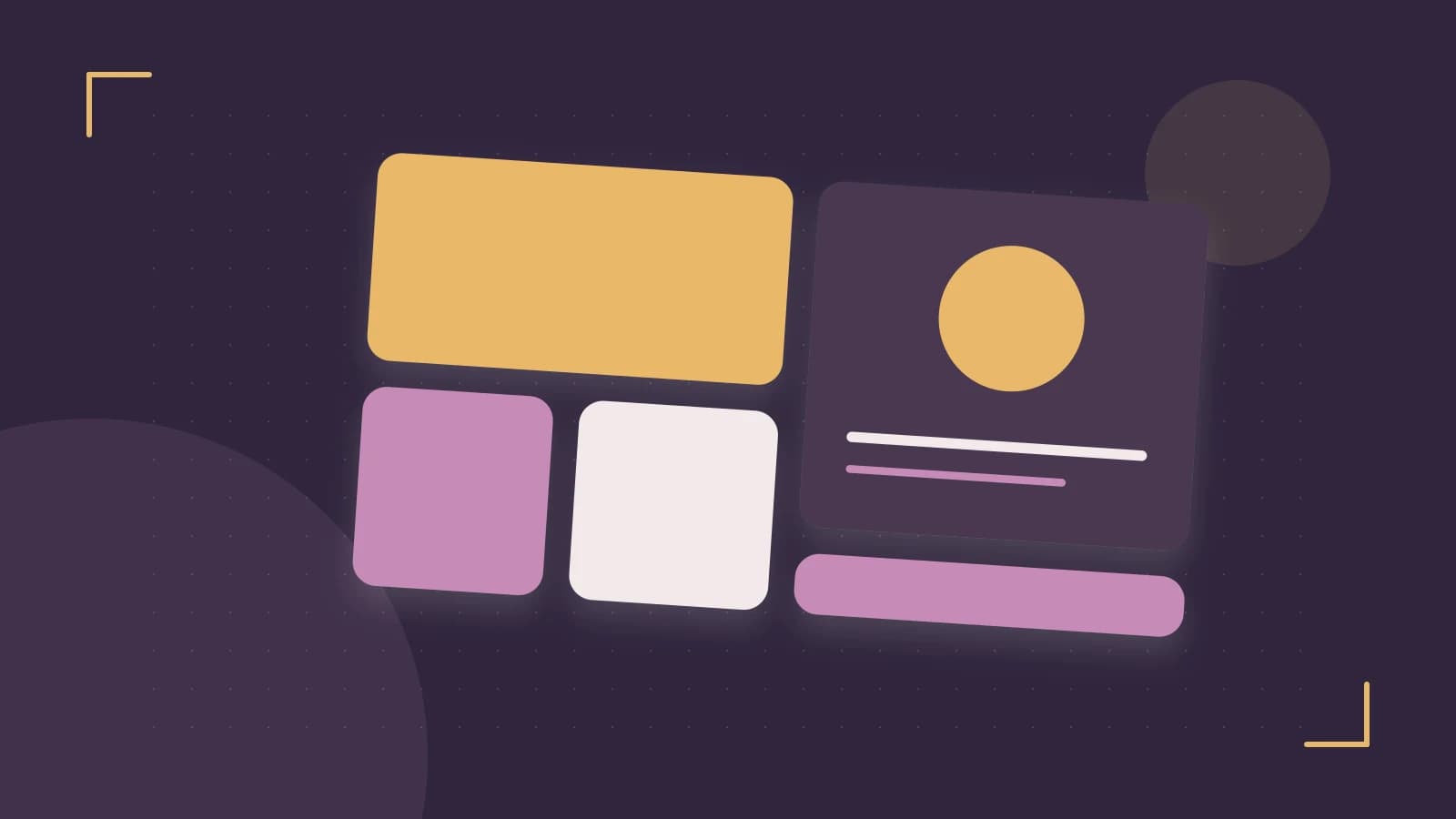 Editorial illustration of responsive browser layouts, overlapping design components and a color system