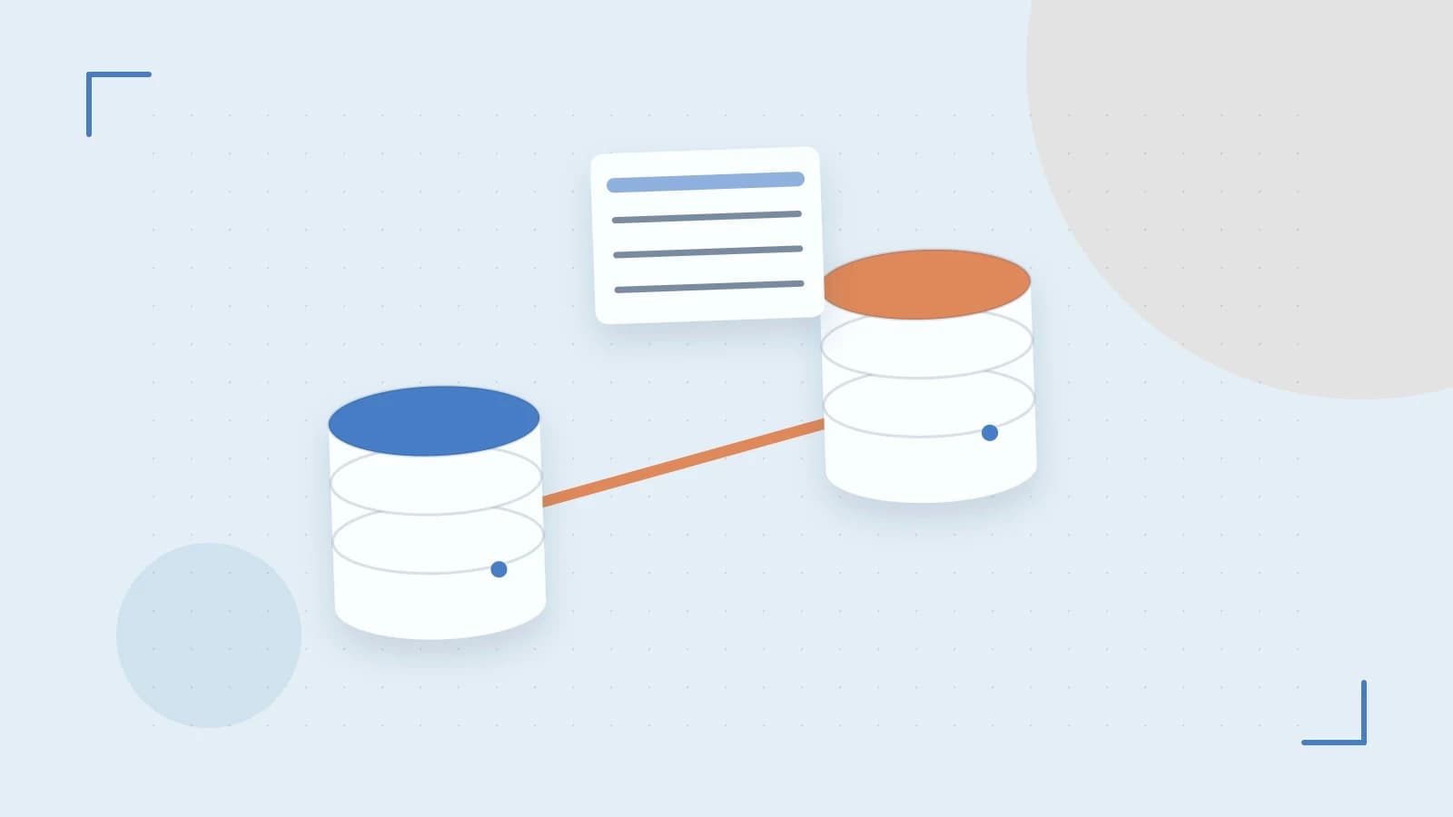 Editorial illustration of structured records, database cylinders and relationships between tables